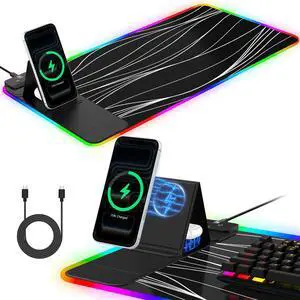 RGB Mouse Pad with Foldable Phone Stand Wireless Charger, 31.5"x11.8" XL Gaming Mousepad Large Desk Mat, Desk Pad with 11 Colors 5 Modes, Waterproof RGB Mouse Pad with Foldable Phone Stand Wireless Charger, 31.5"x11.8" XL Gaming Mousepad Large Desk Mat, Desk Pad with 11 Colors 5 Modes, Waterproof