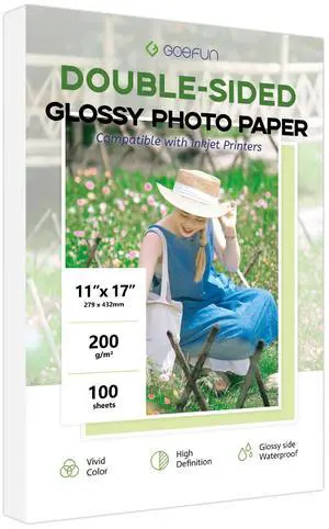 Double Sided 11x17 Glossy Photo Paper, 54 LB Inkjet Photo Paper 100pack 200 GSM Photo Printer Paper for Dye Ink Double Sided 11x17 Glossy Photo Paper, 54 LB Inkjet Photo Paper 100pack 200 GSM Photo Printer Paper for Dye Ink