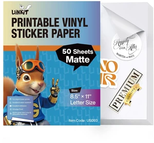 Matte_Luxe Printable Vinyl Sticker Paper for Branding & Crafts Vibrant Color, Lay-Flat, Adhesive, Removable, 50 Sheets Letter Size for Cutting Machine Matte_Luxe Printable Vinyl Sticker Paper for Branding & Crafts Vibrant Color, Lay-Flat, Adhesive, Removable, 50 Sheets Letter Size for Cutting Machine