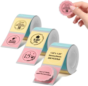 Round Colorful Labels - 3 Rolls x 1.34'' (34x34mm), Food, Personalized, Home/School/Office Round Colorful Labels - 3 Rolls x 1.34'' (34x34mm), Food, Personalized, Home/School/Office