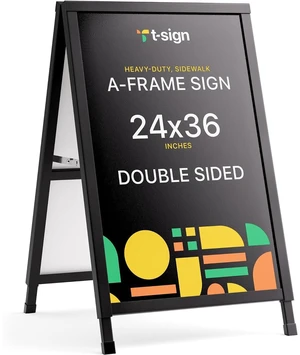 Outdoor A-Frame Sidewalk Sign 24x36 Inch Sandwich Board, Black Coated Steel Metal Double-Sided, Heavy Duty Slide-in Folding Frame Sign Holder, 2 Corrugated Plastic Poster Boards, Display Stand Outdoor A-Frame Sidewalk Sign 24x36 Inch Sandwich Board, Black Coated Steel Metal Double-Sided, Heavy Duty Slide-in Folding Frame Sign Holder, 2 Corrugated Plastic Poster Boards, Display Stand