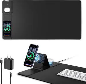 Mouse Pad with Magnetic Wireless Charging & Adjustable Phone Stand, 31.5"x15.8" Extended Desk Mat, Waterproof Ultra-Smooth Keyboard Pad, Non-Slip Base, with 20W PD Adapter, Black Mouse Pad with Magnetic Wireless Charging & Adjustable Phone Stand, 31.5"x15.8" Extended Desk Mat, Waterproof Ultra-Smooth Keyboard Pad, Non-Slip Base, with 20W PD Adapter, Black
