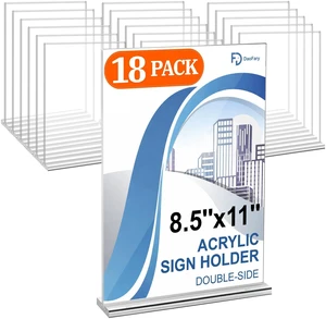 Acrylic Sign Holder 8.5 x 11, 18 Pack Double-Sided Display Clear T Shape Table Sign Stand, Menu Holder and Flyer Display Stand for Offices, Stores, Restaurants, Weddings and Parties Acrylic Sign Holder 8.5 x 11, 18 Pack Double-Sided Display Clear T Shape Table Sign Stand, Menu Holder and Flyer Display Stand for Offices, Stores, Restaurants, Weddings and Parties