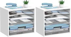 5-Tier Wood Desk Organizer, Paper Tray Organizer for Desk with Adjustable Storage Shelves, Desktop Mail Organizer and Paper Sorter Mail Holder for Office Home Classroom, White (Pack of 2) 5-Tier Wood Desk Organizer, Paper Tray Organizer for Desk with Adjustable Storage Shelves, Desktop Mail Organizer and Paper Sorter Mail Holder for Office Home Classroom, White (Pack of 2)