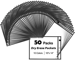 50-Pack Oversized Reusable Dry Erase Pocket Sleeves, 10x14 Ticket Holders, Clear Plastic Dry Erase Pockets, Teacher School Classroom Supplies, Black 50-Pack Oversized Reusable Dry Erase Pocket Sleeves, 10x14 Ticket Holders, Clear Plastic Dry Erase Pockets, Teacher School Classroom Supplies, Black