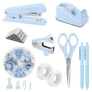 Blue Office Desk Accessories, Stapler and Tape Dispenser Set,10PCS Blue Office Supplies, Stapler, Tape Dispenser, Scissors, Clips and 1000pcs Staples,Desk Supplies for Women Blue Office Desk Accessories, Stapler and Tape Dispenser Set,10PCS Blue Office Supplies, Stapler, Tape Dispenser, Scissors, Clips and 1000pcs Staples,Desk Supplies for Women