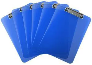 Dark Blue Clear Clipboards Letter Size Low Profile (6-Pack) Transparent tinted plastic - Fits 8.5 x 11 letter paper - Bulk 6 pack for classroom, office and school use Dark Blue Clear Clipboards Letter Size Low Profile (6-Pack) Transparent tinted plastic - Fits 8.5 x 11 letter paper - Bulk 6 pack for classroom, office and school use