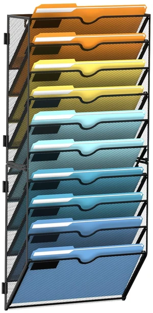 10-Tier Hanging Wall File Organizer with Hooks for Office Organization Mesh Wall File Holder, Mail Organizer Wall Mounted for Papers, Documents, Folders and Magazines in Home Office, Classroom 10-Tier Hanging Wall File Organizer with Hooks for Office Organization Mesh Wall File Holder, Mail Organizer Wall Mounted for Papers, Documents, Folders and Magazines in Home Office, Classroom