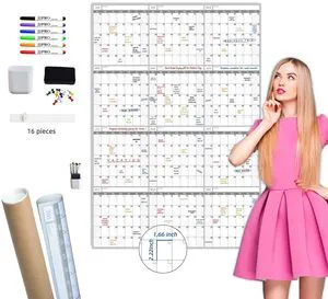 2026 Large Dry Erase Wall Calendar - 52x36 Inches - Blank Undated Yearly Calendar - Whiteboard Premium Laminated Planner - Reusable Laminated Office Jumbo 12-Month Calendar (Vertical) 2026 Large Dry Erase Wall Calendar - 52x36 Inches - Blank Undated Yearly Calendar - Whiteboard Premium Laminated Planner - Reusable Laminated Office Jumbo 12-Month Calendar (Vertical)