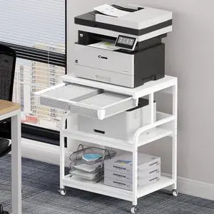 23.6"×18.9" Extra Large Printer Stand with Drawer & Wheels White 5-Adjustable Shelves 3-Tier Table, Rolling Heavy Duty Printer Cart with Storage, Fits Printer Scanner Fax for Home Office Use 23.6"×18.9" Extra Large Printer Stand with Drawer & Wheels White 5-Adjustable Shelves 3-Tier Table, Rolling Heavy Duty Printer Cart with Storage, Fits Printer Scanner Fax for Home Office Use