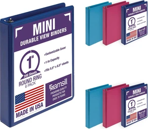Economy 1 Inch Mini 3 Ring Binder, Round Ring Binder, Holds 5.5 x 8.5 Inch Documents, Customizable Cover, 1" View, 6-Pack, Assorted Fashion Economy 1 Inch Mini 3 Ring Binder, Round Ring Binder, Holds 5.5 x 8.5 Inch Documents, Customizable Cover, 1" View, 6-Pack, Assorted Fashion