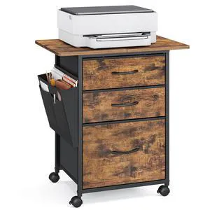 3-Drawer File Cabinet, Mobile Printer Stand with Storage Filing Cabinet for A4 Letter Size, Side Pockets, 23.6 x 15.7 x 26.8 Inch, Rustic Brown, BELLAH Collection UOFC201KD01 3-Drawer File Cabinet, Mobile Printer Stand with Storage Filing Cabinet for A4 Letter Size, Side Pockets, 23.6 x 15.7 x 26.8 Inch, Rustic Brown, BELLAH Collection UOFC201KD01