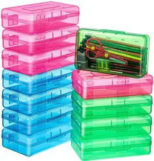 24 Pack Clear Plastic Pencil Box, Red, Blue, Green Stackable Organizer for School Supplies, Large Case for Crayons Markers, Snap-lid Keeps Stationery Secure, Bulk Set 24 Pack Clear Plastic Pencil Box, Red, Blue, Green Stackable Organizer for School Supplies, Large Case for Crayons Markers, Snap-lid Keeps Stationery Secure, Bulk Set