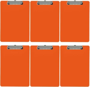 Orange Plastic Clipboards Letter Size Low Profile (6-Pack) Holds 80 to 100 sheets with rubberized grip corners, plus a retractable hanging loop that folds flat when not needed Orange Plastic Clipboards Letter Size Low Profile (6-Pack) Holds 80 to 100 sheets with rubberized grip corners, plus a retractable hanging loop that folds flat when not needed
