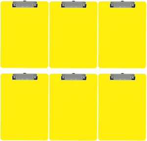 Yellow Plastic Clipboards Letter Size Low Profile (6-Pack) Holds 80 to 100 sheets with rubberized grip corners, plus a retractable hanging loop that folds flat when not needed Yellow Plastic Clipboards Letter Size Low Profile (6-Pack) Holds 80 to 100 sheets with rubberized grip corners, plus a retractable hanging loop that folds flat when not needed