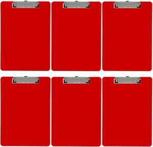 Red Plastic Clipboards Letter Size Low Profile (6-Pack) Holds 80 to 100 sheets with rubberized grip corners, plus a retractable hanging loop that folds flat when not needed Red Plastic Clipboards Letter Size Low Profile (6-Pack) Holds 80 to 100 sheets with rubberized grip corners, plus a retractable hanging loop that folds flat when not needed