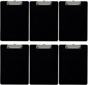 Black Plastic Clipboards Letter Size Low Profile (6-Pack) Holds 80 to 100 sheets with rubberized grip corners, plus a retractable hanging loop that folds flat when not needed Black Plastic Clipboards Letter Size Low Profile (6-Pack) Holds 80 to 100 sheets with rubberized grip corners, plus a retractable hanging loop that folds flat when not needed