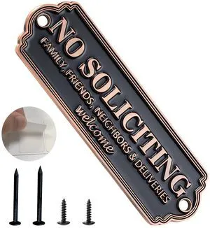 Brass No Soliciting Sign - Elegant No Soliciting Sign for House, Handmade Wall Plaque for Home & Office, Traditional Door Decor for House, Business, Front Porch - Easy to Install (Brass color) Brass No Soliciting Sign - Elegant No Soliciting Sign for House, Handmade Wall Plaque for Home & Office, Traditional Door Decor for House, Business, Front Porch - Easy to Install (Brass color)