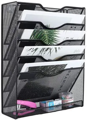 5 Tier Wall File Holder Mesh Hanging Folder Organizer with Classify Label, Versatile Desk File Holder, Vertical Wall Mounted Mail Organizer for Office Home Cubicle, Black, Closed Sides 5 Tier Wall File Holder Mesh Hanging Folder Organizer with Classify Label, Versatile Desk File Holder, Vertical Wall Mounted Mail Organizer for Office Home Cubicle, Black, Closed Sides
