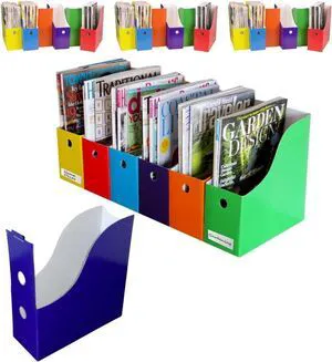 Magazine File Holders, Multicolor Cardboard Desk Organizer, 24-Pack Set of 24 multicolor cardboard file holders features 4-inch-wide storage and upgraded double front panels for added stability Magazine File Holders, Multicolor Cardboard Desk Organizer, 24-Pack Set of 24 multicolor cardboard file holders features 4-inch-wide storage and upgraded double front panels for added stability