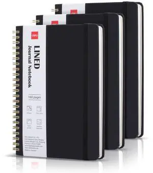 3-Pack Lined Spiral Journal Notebook Black, 160 Pages, A5 (5.5"x8") Hardcover Writing Notebook, College Ruled Spiral Bound Journal for Women & Men - Perfect for Work, School, Office & Note Taking 3-Pack Lined Spiral Journal Notebook Black, 160 Pages, A5 (5.5"x8") Hardcover Writing Notebook, College Ruled Spiral Bound Journal for Women & Men - Perfect for Work, School, Office & Note Taking