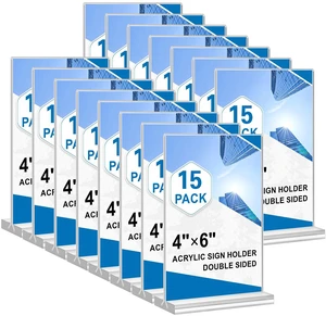 Acrylic Sign Holder 4x6, 15 Pack Clear Double Sided Menu Vertical Display Stand, Desktop Paper Holder Suitable for Restaurants, Office, Store, Show Fair Acrylic Sign Holder 4x6, 15 Pack Clear Double Sided Menu Vertical Display Stand, Desktop Paper Holder Suitable for Restaurants, Office, Store, Show Fair