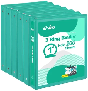 1 Inch Round Ring View Binder for Durability, 6-Pack (Lake Green) Standard 3 Ring Binder for 200 Sheets of US Letter Size Paper, PVC-Free, Clear View Cover, Office Home School Use 1 Inch Round Ring View Binder for Durability, 6-Pack (Lake Green) Standard 3 Ring Binder for 200 Sheets of US Letter Size Paper, PVC-Free, Clear View Cover, Office Home School Use