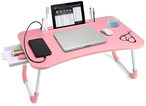 Bed Desk for Laptop and Writing with Storage, Cup Holder, Light Fan, Pen Holder,Tablet Holder,Foldable, for Bed, Couch, Floor, Portable,Pink Bed Desk for Laptop and Writing with Storage, Cup Holder, Light Fan, Pen Holder,Tablet Holder,Foldable, for Bed, Couch, Floor, Portable,Pink