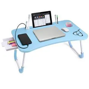 Bed Desk for Laptop and Writing with Storage, Cup Holder, Light Fan, Pen Holder,Tablet Holder,Foldable, for Bed, Couch, Floor, Portable, Blue Bed Desk for Laptop and Writing with Storage, Cup Holder, Light Fan, Pen Holder,Tablet Holder,Foldable, for Bed, Couch, Floor, Portable, Blue