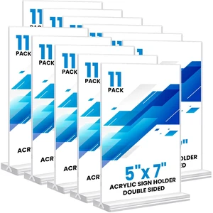 Acrylic Sign Holder 5x7, 11 Pack Clear TableTop Sign Holder-Sided, Plastic Flyer Display Holder with Vertical Base, Clear Flyer Stand Menu Table Display Holders for Restaurants Office Store Show Fair Acrylic Sign Holder 5x7, 11 Pack Clear TableTop Sign Holder-Sided, Plastic Flyer Display Holder with Vertical Base, Clear Flyer Stand Menu Table Display Holders for Restaurants Office Store Show Fair