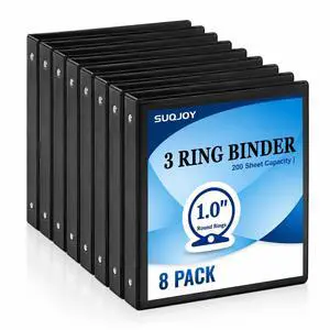 1-inch 3-Ring Binder, 1" Round Ring Binder with 2 Inside Pockets, 8 Pack Black Binders, Clear View Cover, Holds 8.5'' x 11''Paper for Office/Home/Back to School 1-inch 3-Ring Binder, 1" Round Ring Binder with 2 Inside Pockets, 8 Pack Black Binders, Clear View Cover, Holds 8.5'' x 11''Paper for Office/Home/Back to School