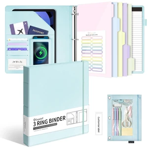 Leather 3 Ring Binder for Letter Size Documents with Pocketed Storage Dividers, Pencil Pouch & Notepad, 1 Inch Round Rings, Holds 175 Sheets, for Office School Home Organization, Light Blue Leather 3 Ring Binder for Letter Size Documents with Pocketed Storage Dividers, Pencil Pouch & Notepad, 1 Inch Round Rings, Holds 175 Sheets, for Office School Home Organization, Light Blue
