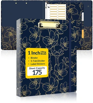 1 Inch Binder with Dividers, Three Ring Binder Organizer with Clipboard, 5 Tab Dividers, 18 Labels and 2 Pockets, Letter Size for School and Office Supplies,Gold Rose on Navy Design 1 Inch Binder with Dividers, Three Ring Binder Organizer with Clipboard, 5 Tab Dividers, 18 Labels and 2 Pockets, Letter Size for School and Office Supplies,Gold Rose on Navy Design