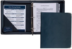 Leather Binder, Classic Collection - Zippered, Executive Presentation Portfolio, 1.5 Inch Round Ring (Holds 325 Sheets), Silver Corner Accents, Navy Leather Binder, Classic Collection - Zippered, Executive Presentation Portfolio, 1.5 Inch Round Ring (Holds 325 Sheets), Silver Corner Accents, Navy