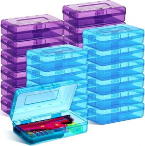 24 Pack Clear Plastic Pencil Box,Blue, Purple Stackable Organizer for School Supplies, Large Case for Crayons Markers, Snap-lid Keeps Stationery Secure, Bulk Set 24 Pack Clear Plastic Pencil Box,Blue, Purple Stackable Organizer for School Supplies, Large Case for Crayons Markers, Snap-lid Keeps Stationery Secure, Bulk Set
