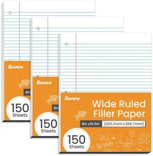 Loose Leaf Paper, 450 Sheets, 3 Pack Wide Ruled Paper, 8 x 10-1/2 Inch Filler Paper, 3 Hole Punch Binder Paper, Loose Leaf Notebook Paper, 150 Sheets/Pack Loose Leaf Paper, 450 Sheets, 3 Pack Wide Ruled Paper, 8 x 10-1/2 Inch Filler Paper, 3 Hole Punch Binder Paper, Loose Leaf Notebook Paper, 150 Sheets/Pack