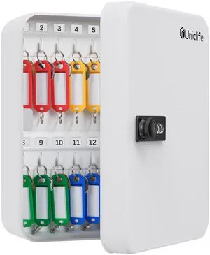 28-Key Steel Key Cabinet with Combination Lock Wall Mounted Key Organizer with Resettable Code White Digital Security Box with Hooks and Large Key Tag Labels Identifiers in 5 Assorted Colors 28-Key Steel Key Cabinet with Combination Lock Wall Mounted Key Organizer with Resettable Code White Digital Security Box with Hooks and Large Key Tag Labels Identifiers in 5 Assorted Colors