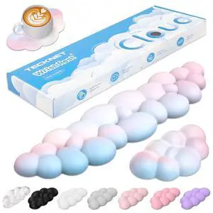 Cloud Keyboard Wrist Rest Set, Cloud Wrist Rest with Non-Slip Base, PU Leather Wrist Pad for Keyboard with Ergonomic Memory Foam for Computer Laptop Office Gaming and Pain Relief, Rainbow Cloud Keyboard Wrist Rest Set, Cloud Wrist Rest with Non-Slip Base, PU Leather Wrist Pad for Keyboard with Ergonomic Memory Foam for Computer Laptop Office Gaming and Pain Relief, Rainbow