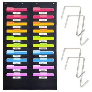 Heavy Duty Storage Pocket Chart for Classroom, 20 Pocket Storage Organizer with 4 Over-Door Hangers, Hanging Wall Organizer for File Folders, School Mailbox, Home Office Papers - Black Heavy Duty Storage Pocket Chart for Classroom, 20 Pocket Storage Organizer with 4 Over-Door Hangers, Hanging Wall Organizer for File Folders, School Mailbox, Home Office Papers - Black