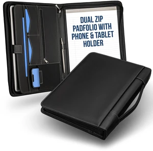 Black Zipper Padfolio Portfolio Binder w/Carrying Handle | Organizer for Documents, iPad, Tablet, Notebook | Business Leather Binder for Men Women (No 3-Ring Binder) Black Zipper Padfolio Portfolio Binder w/Carrying Handle | Organizer for Documents, iPad, Tablet, Notebook | Business Leather Binder for Men Women (No 3-Ring Binder)