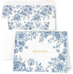 Thank You Cards with Envelopes, Gold Foil Blue Floral 50 Pack 4x6 Greeting Notes with Matching Adhesive Envelopes - Perfect for Wedding, Bridal & Baby Showers, All Occasion Thank You Cards with Envelopes, Gold Foil Blue Floral 50 Pack 4x6 Greeting Notes with Matching Adhesive Envelopes - Perfect for Wedding, Bridal & Baby Showers, All Occasion