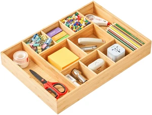 Extra Large Bamboo Desk Drawer Organizer, Wood Junk Organizer Tray with Adjustable Dividers, Anti-Skip Storage Organization in Office Bathroom Drawer for Vanity, Makeup, 17" x 12" Extra Large Bamboo Desk Drawer Organizer, Wood Junk Organizer Tray with Adjustable Dividers, Anti-Skip Storage Organization in Office Bathroom Drawer for Vanity, Makeup, 17" x 12"