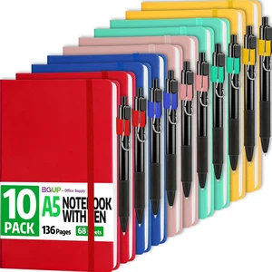 10 Pack Lined Journal Notebook with Pen, A5 Hardcover Leather Journal 5.5"*8.3", 5 Colors 136 Pages College Ruled Notebooks and Pen Set for Office School Business Supplies 10 Pack Lined Journal Notebook with Pen, A5 Hardcover Leather Journal 5.5"*8.3", 5 Colors 136 Pages College Ruled Notebooks and Pen Set for Office School Business Supplies