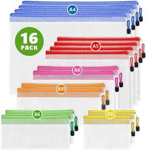 16 Pack Assorted Sizes Plastic Mesh Zipper Pouches for Storage & Organize Board Games - Puzzles - Documents - Bills - School and Office Supplies - Travel - Makeup - Multisize Mesh Zipper Pouch 16 Pack Assorted Sizes Plastic Mesh Zipper Pouches for Storage & Organize Board Games - Puzzles - Documents - Bills - School and Office Supplies - Travel - Makeup - Multisize Mesh Zipper Pouch