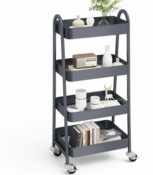 Metal 4 Tiers Rolling Storage Utility Cart with Lockable Wheels Mobile Organizer Shelf, Space-Saving, Freestanding, Bathroom, Living Room, Slim, Narrow Corner Spaces, Gray Metal 4 Tiers Rolling Storage Utility Cart with Lockable Wheels Mobile Organizer Shelf, Space-Saving, Freestanding, Bathroom, Living Room, Slim, Narrow Corner Spaces, Gray