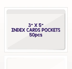 Clear Adhesive 3" x 5" Index Card Pockets, Labels Holders, 50 Pack Top Open for Loading, Plastic Labels Holders, For Storage Bins and Library Card, Organizing and Protecting Cards, Photos Clear Adhesive 3" x 5" Index Card Pockets, Labels Holders, 50 Pack Top Open for Loading, Plastic Labels Holders, For Storage Bins and Library Card, Organizing and Protecting Cards, Photos