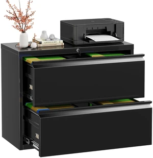 Lateral File Cabinet 2 Drawer, Black Metal File Cabinets for Home Office, Locking File Cabinet for Letter/Legal/F4/A4 Size, Easy Assembly Lateral File Cabinet 2 Drawer, Black Metal File Cabinets for Home Office, Locking File Cabinet for Letter/Legal/F4/A4 Size, Easy Assembly