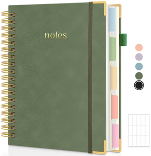 5 Subject Notebook with Dividers and Tabs, 8" x 10" College Ruled Notebook for Work, 300 Pages Spiral Journal for Women, Green 5 Subject Notebook with Dividers and Tabs, 8" x 10" College Ruled Notebook for Work, 300 Pages Spiral Journal for Women, Green