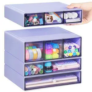 Desk Storage Organizer with 9 Drawers, 4 Tiers Stackable Desktop Craft Storage Drawers, Clear Storage Box Caddy for Stationary Makeup Jewelry Office Craft Supplies (Purple) Desk Storage Organizer with 9 Drawers, 4 Tiers Stackable Desktop Craft Storage Drawers, Clear Storage Box Caddy for Stationary Makeup Jewelry Office Craft Supplies (Purple)