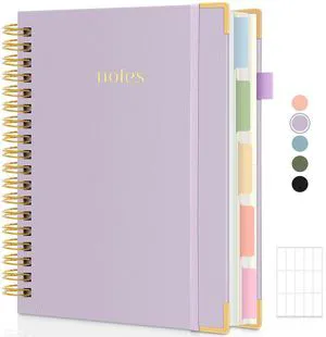 5 Subject Notebook with Dividers and Tabs, 8" x 10" College Ruled Notebook for Work, 300 Pages Spiral Journal for Women, Purple 5 Subject Notebook with Dividers and Tabs, 8" x 10" College Ruled Notebook for Work, 300 Pages Spiral Journal for Women, Purple